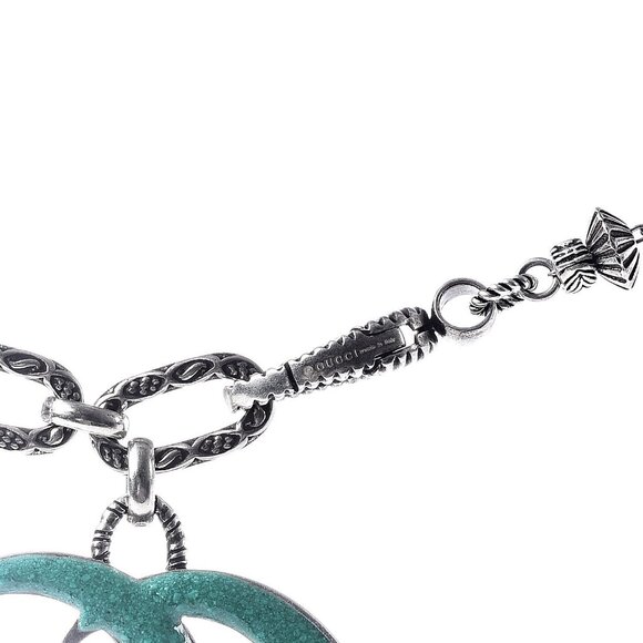 GUCCI NECKLACE MARMONT FLOWER TURQUOISE HORNS STERLING SILVER - Picture 7 of 13